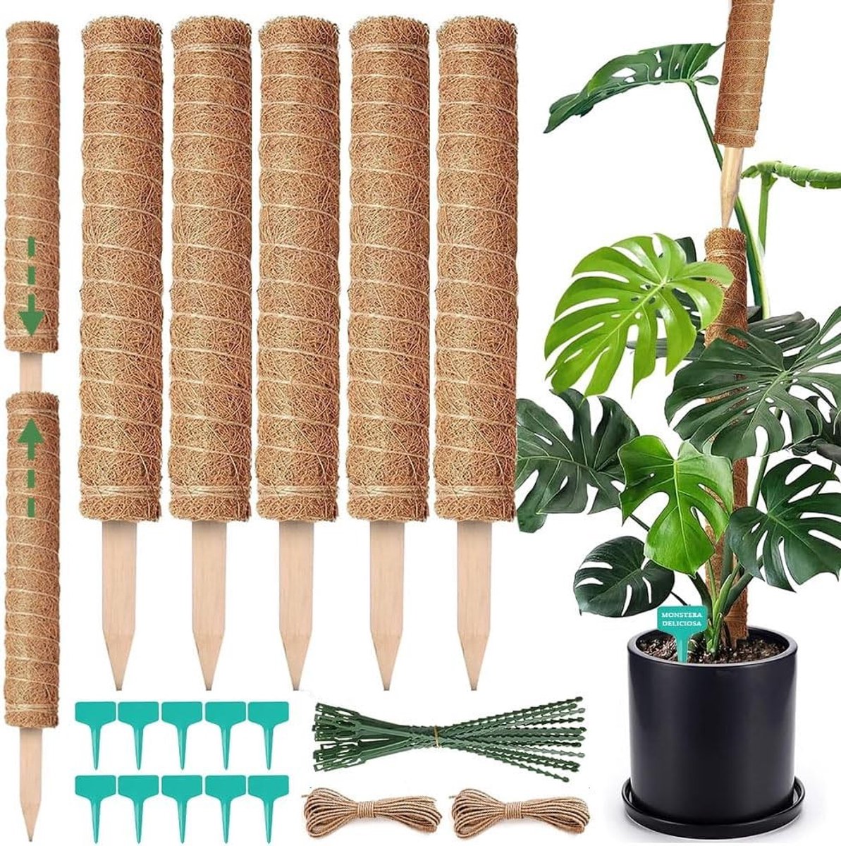5 Stuks Buigbare Mosstokken voor Klimplanten en Monstera, Flexibele Kokosvezel Ranksteun 42 cm