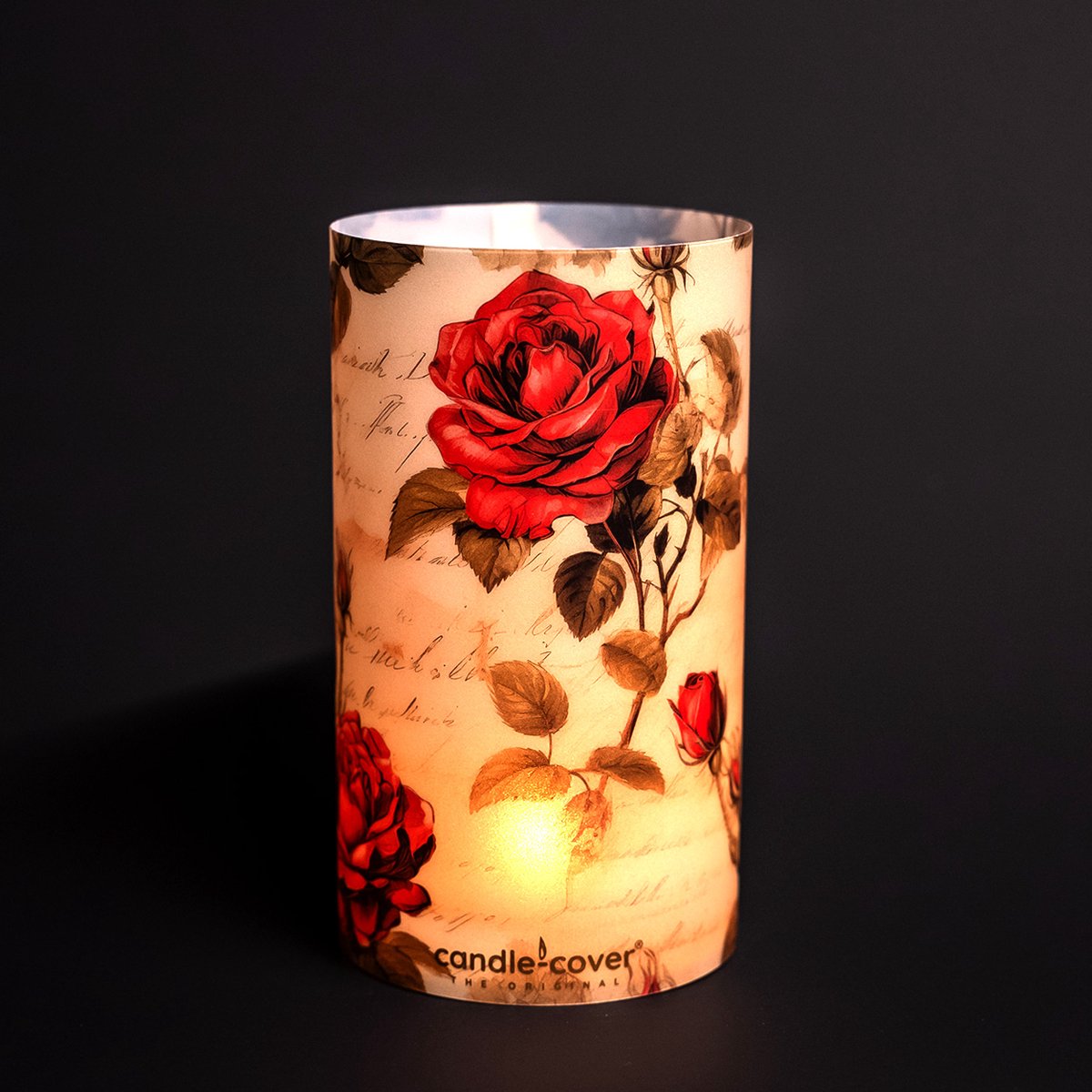 Candle-Cover - Roses - trendy omhulsel voor (oplaadbaar) theelicht en waxinelicht - windlicht - 9 cm rond - 16 cm hoog
