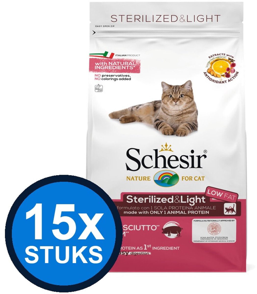 8x Schesir - Kattenvoer - Droogvoer - Gesteriliseerd Ham - 400g