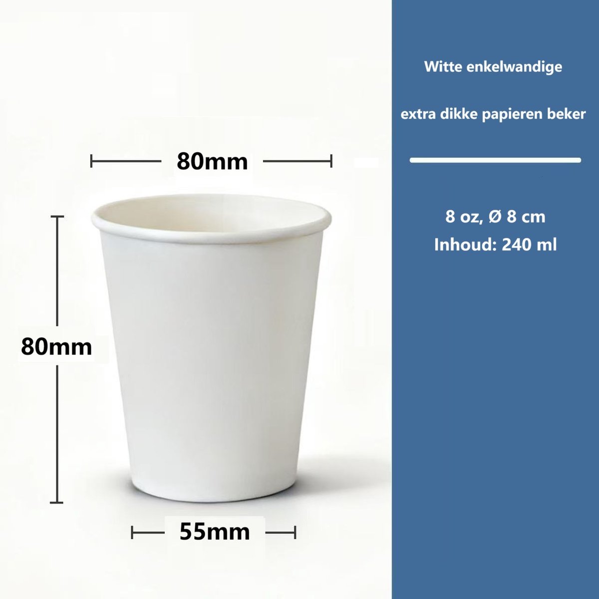 ATXANC 1000 Stuks Witte Koffiebekers 240 ml (8 oz) - Stevige Papieren Wegwerp Bekers - Kartonnen Drinkbekers voor Koffie en Thee - Geschikt voor Take-away, Reizen, Picknick & Catering