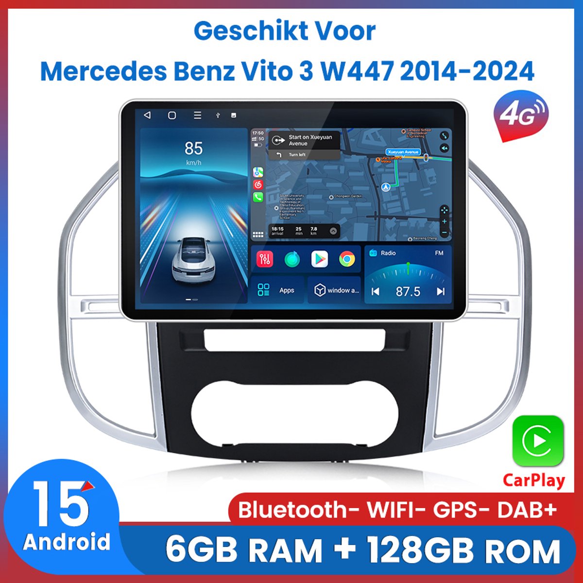 Awesafe 13.1 Inch Autoradio 6GB+128GB - Geschikt Voor Mercedes Benz Vito 3 W447 2014 t/m 2024 - QLED 1920*1200 - Radio scherm met Navigatie GPS - 8 Kern V1PRO - Draadloos Apple Carplay & Android Auto - Ondersteuning invoegen 4G SIM - WIFI & Bluetooth