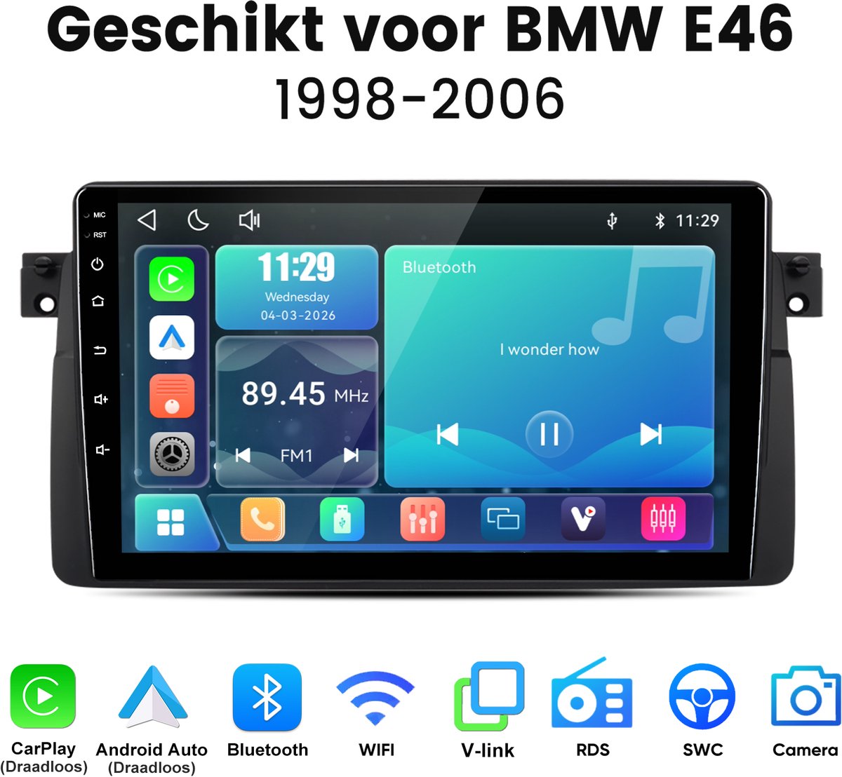 Junsun Linux Systeem Autoradio Geschikt voor BMW E46 3er 318 320 325 M3 - Draadloos Carplay & Andriod Auto - 9 Inch HD TouchScreen - Bluetooth - GPS navigatie - WiFi - FM - RDS- Airplay