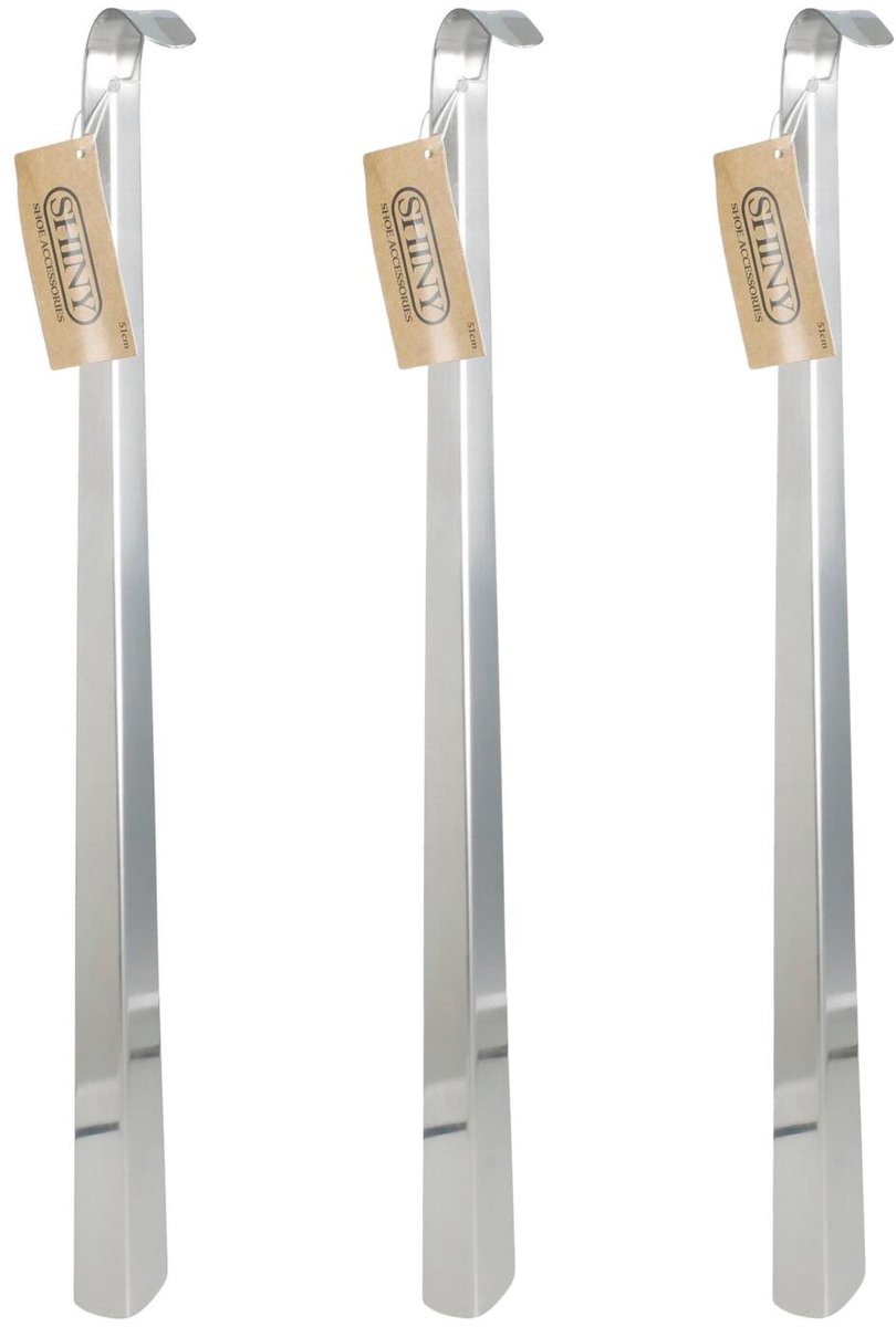 Benson Shoe Solutions Schoenlepel - 3x - 51 cm - rvs metaal - zilver - met haak - instaphulp voor schoenen