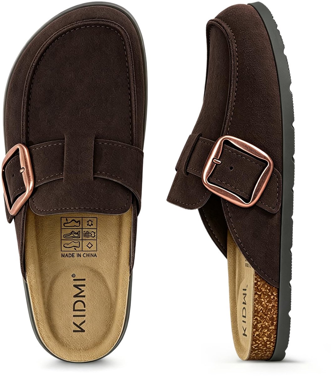 Unisex clogs – Koe suède – Comfort slippers – Met Voetboogsteun-Houten clogs – Chocoladekleur - 41- Geschikt voor een voetlengte van 25,7 cm