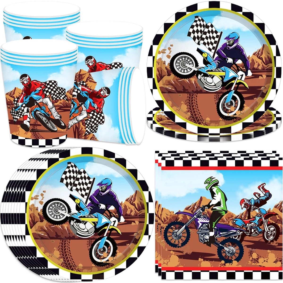 Omgoods - Dirt Bike Motocross Verjaardagsserviesset voor 16 Gasten