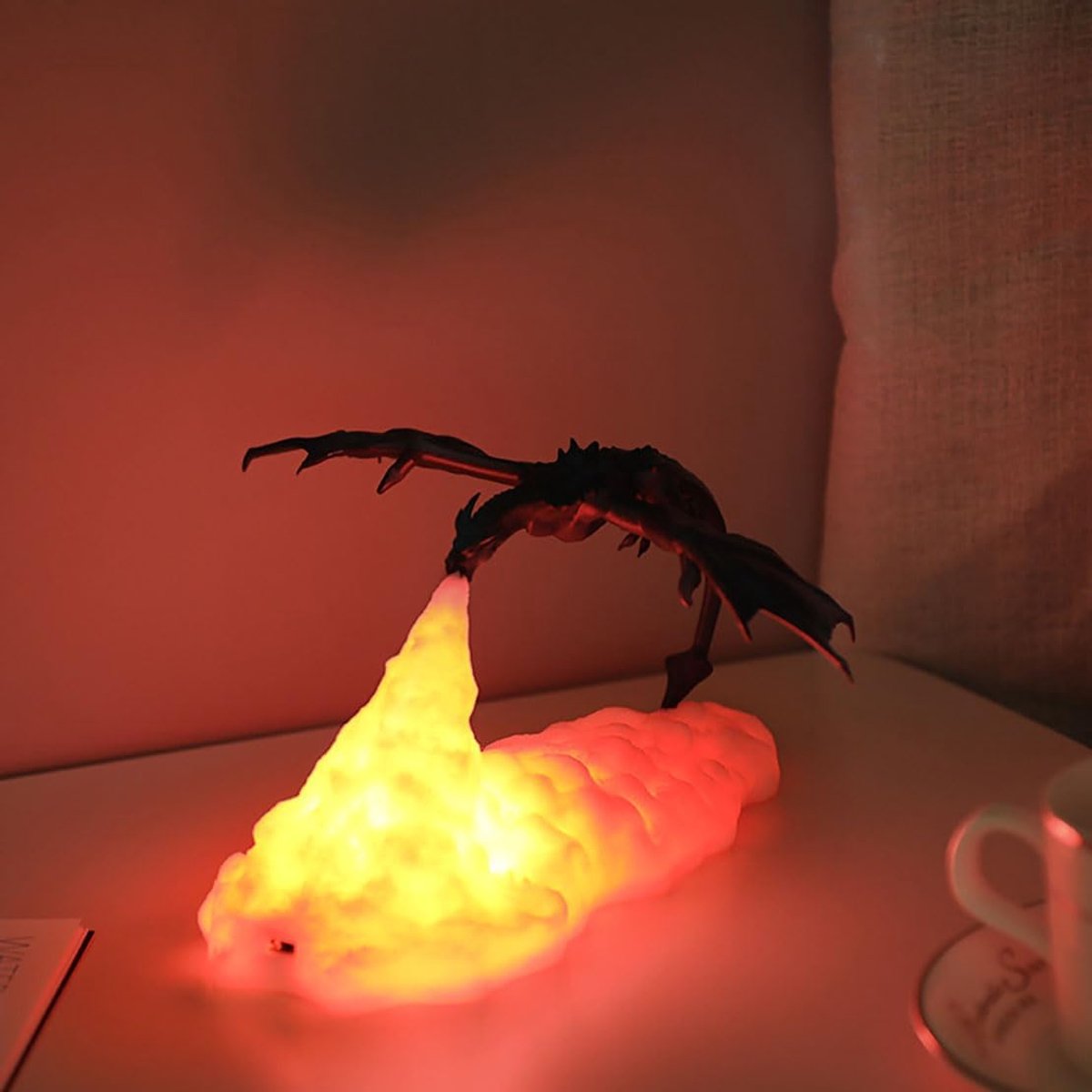 Ryoudavell - Draak nachtlamp - 3D geprinte lamp - vuurspuwende draak - sfeerlamp - decoratieve tafellamp