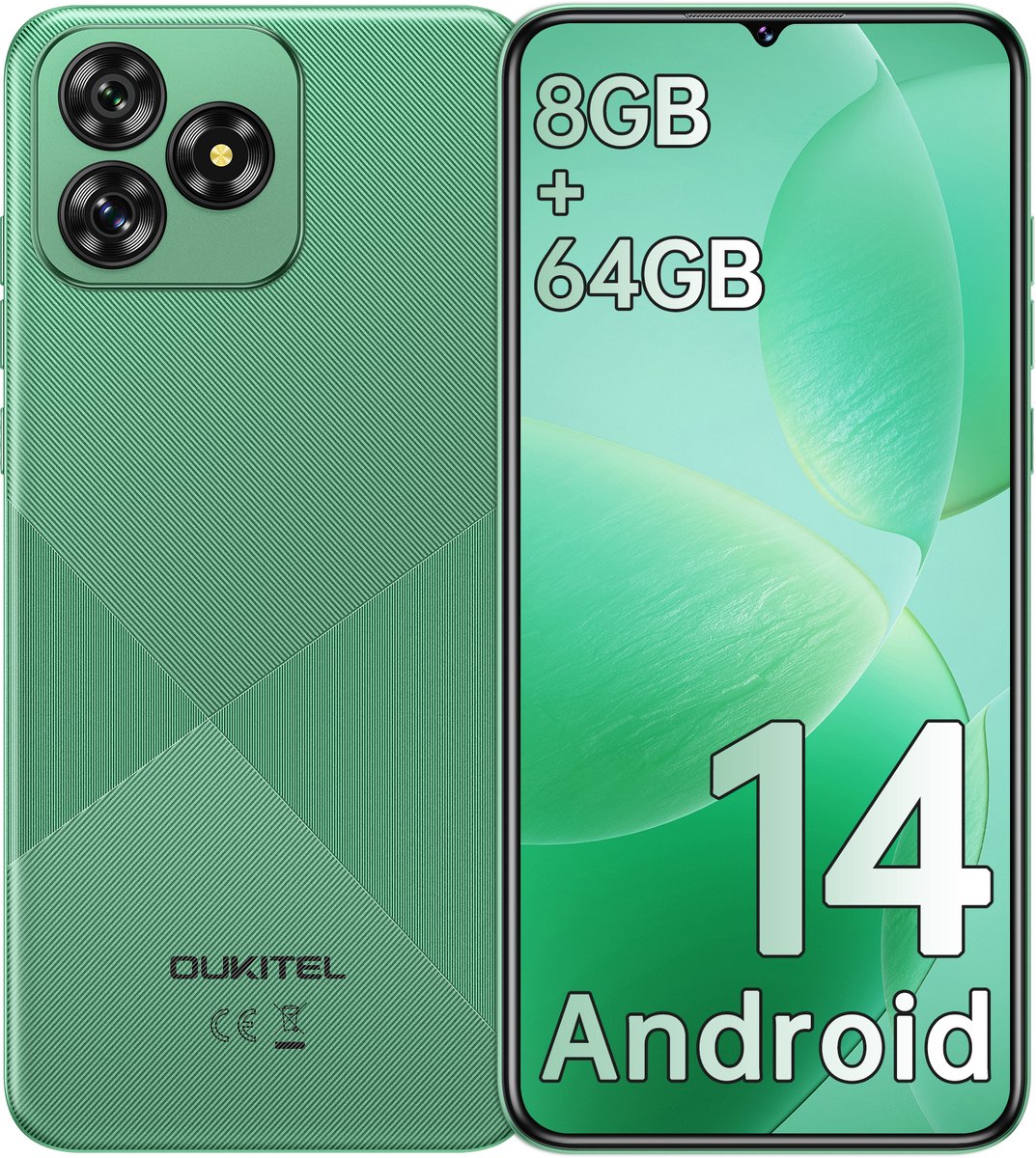 OUKITEL C53 Smartphone-6,6 inch HD-8GB RAM+64GB uitbreidbaar tot 1TB-4300mAh batterij-13MP camera-Android 14