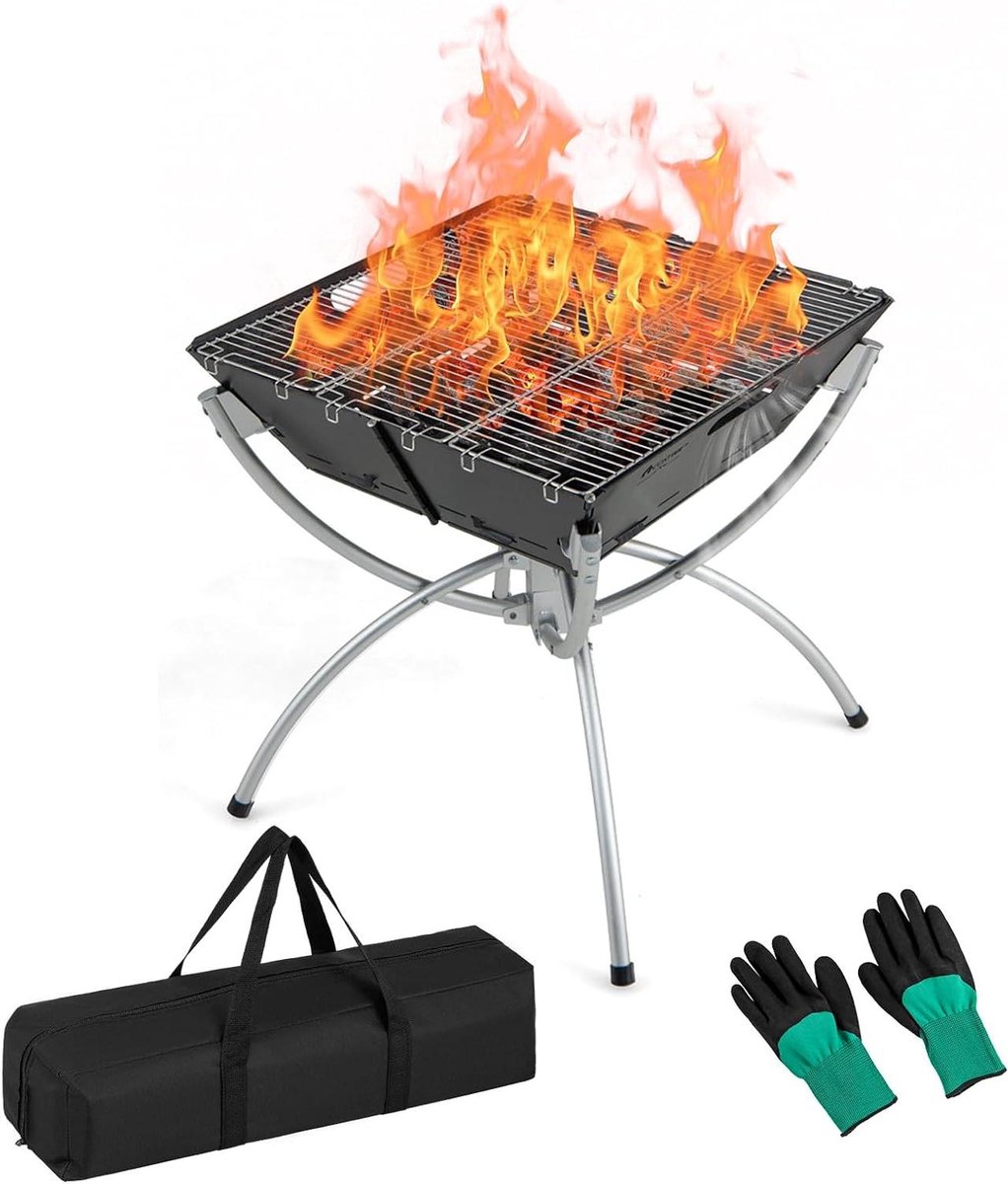Buitenhaard Vuurkorf - Terrashaard Grill - Gezelligheid Buiten - 3-in-1 Multifunctioneel - 45 x 45 x 49 cm - Zwart