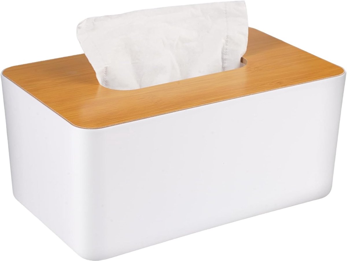 21 x 13 x 9,5 cm cosmeticadoekjesbox van hout, zakdoekjesbox, zakdoekjesbox | voor woonkamer, keuken, badkamer, kantoor, auto (wit)