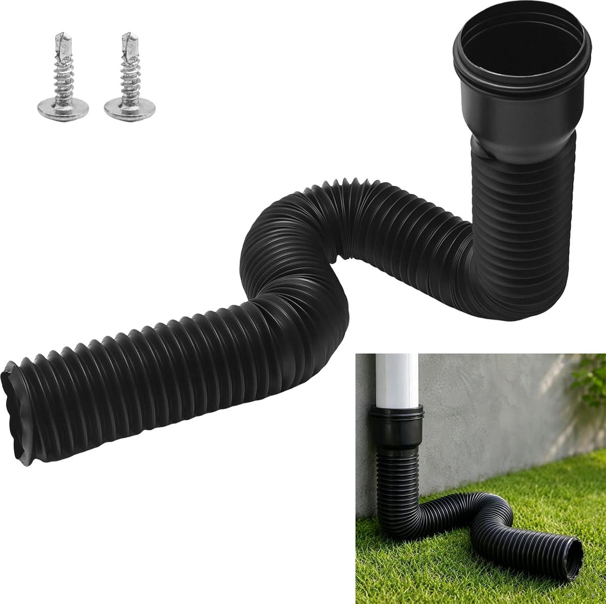 ​Universele regenpijpverlenging tot 150 cm, flexibel en uittrekbaar, voor huis, garage, regenton, eenvoudig op 80/100 mm regenpijpen te monteren (1 stuk)
