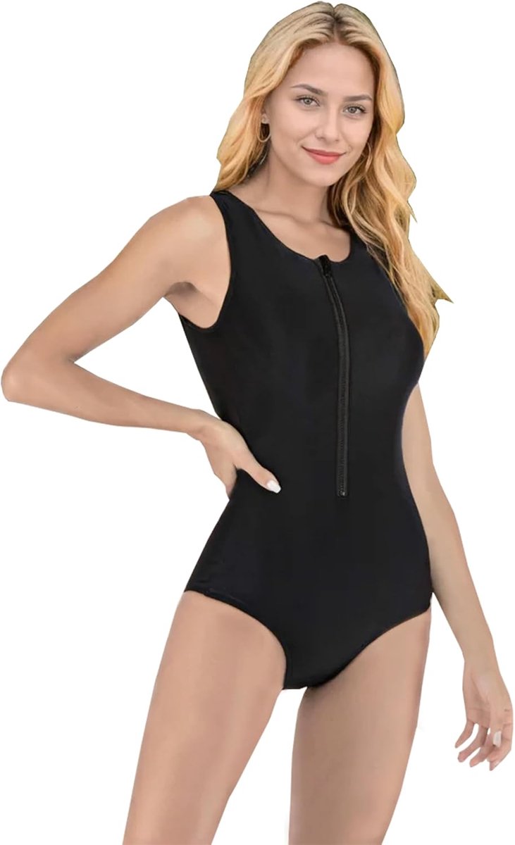 Badpak voor Dames met Mouwen,Badpak,Zwempak met Rits aan de Voorkant,Surfkleding,Duikpak,Huidbeschermers