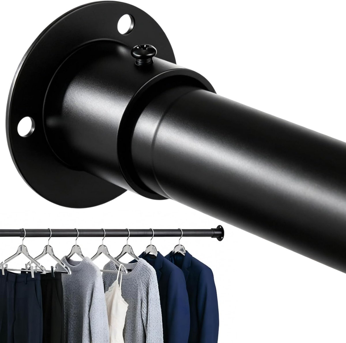 Kledingstang kast 43-133 cm, kapstok zwart metaal, kledingstang uittrekbaar voor kledingkasten, badkamer, wasruimte en campers, diameter 3,3 cm