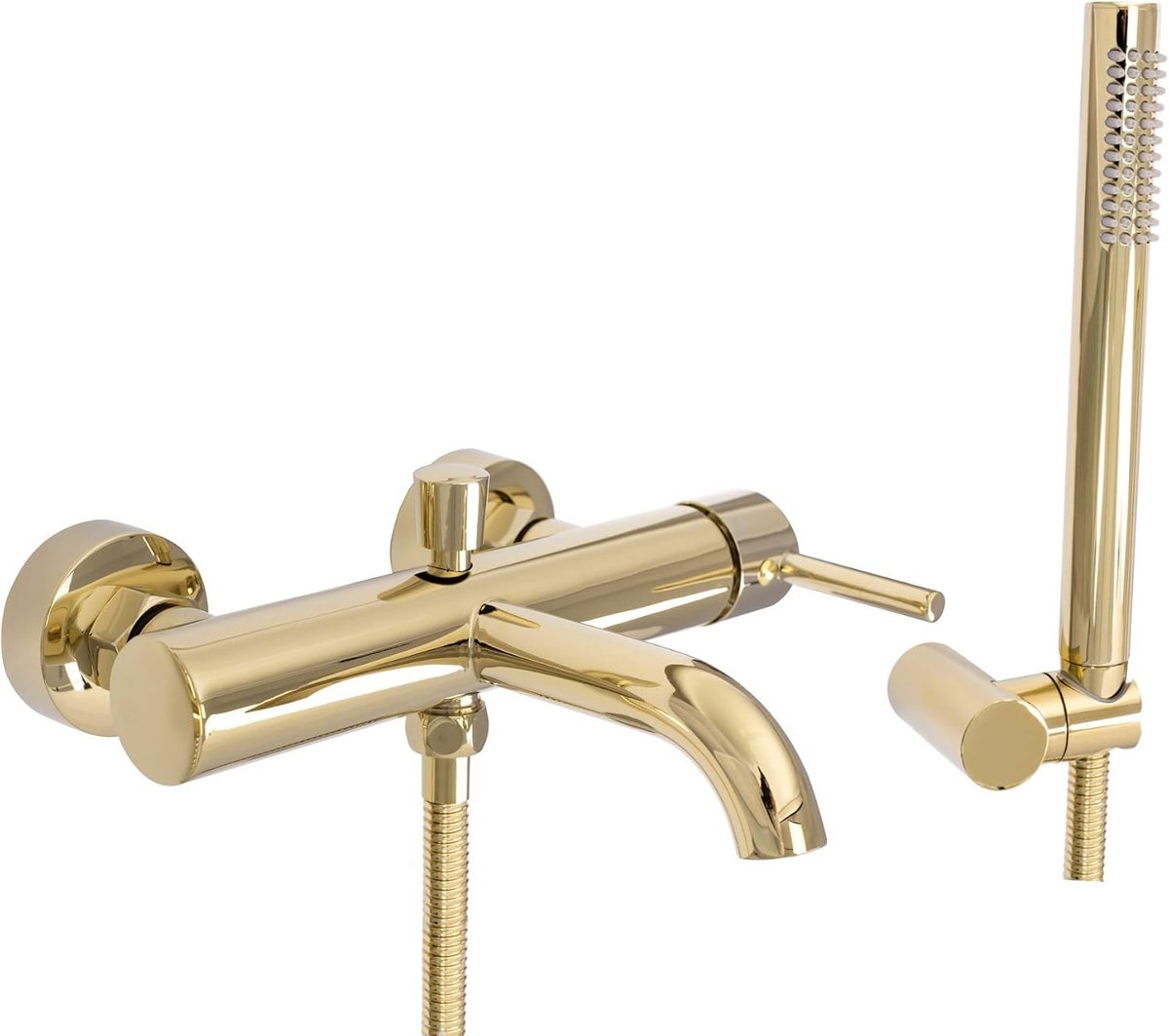 Badkraan LUNGO L.GOLD kraan bad eengreeps badkraan met handdouche badkamerkraan van messing mengkraan wandmontage (goud)