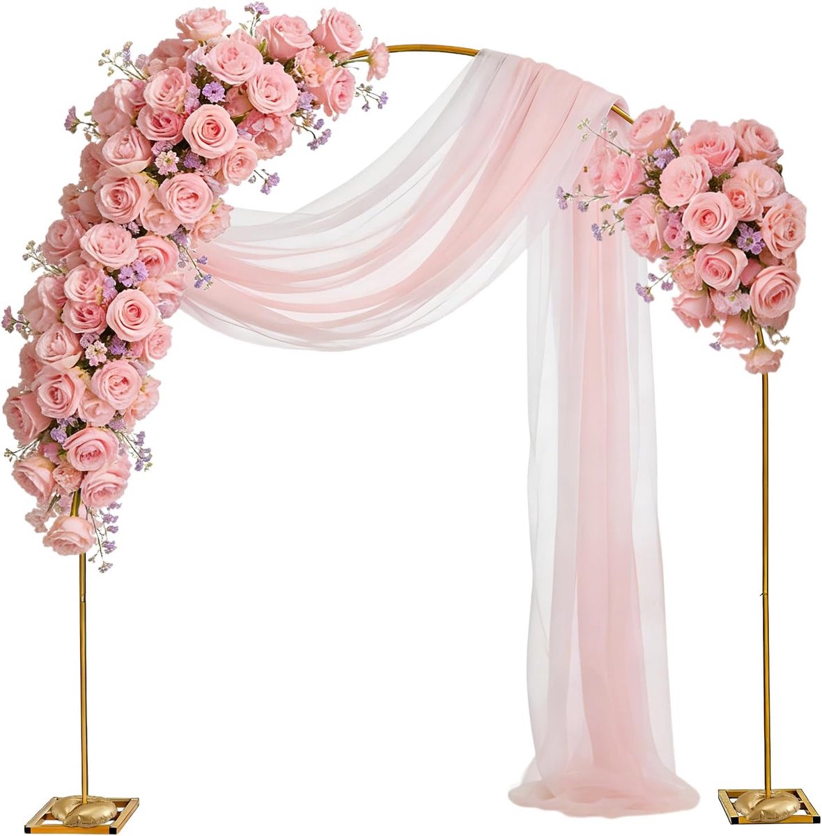 Bruiloft 2,4 x 2,8 m, bruiloftsboog achtergrond standaard met 2 gouden waterzakken, goudkleurig metalen ballonnenboogframe voor bruiloft, verjaardag, feestdecoratie, babyshower