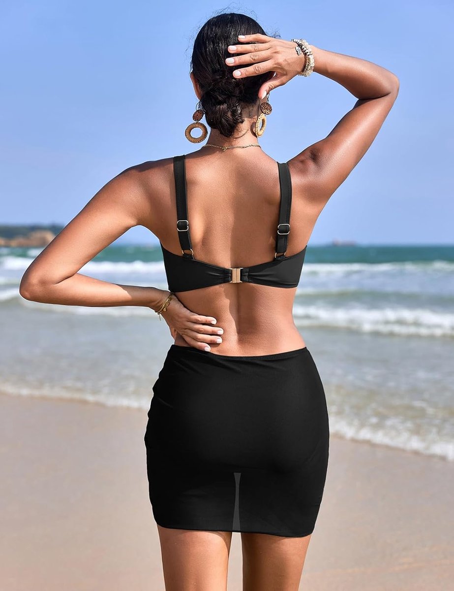 Badpak voor dames, bikini, strand, push-up curvy, sexy beachwear, rok-bikiniset met metalen gesp