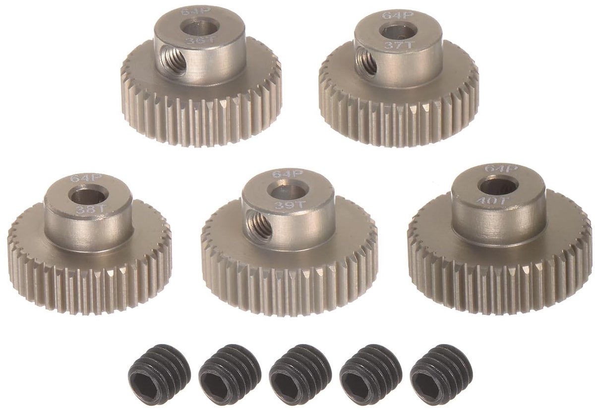 Tandwielset 64P, as 3,175 mm (1/8 inch), 36T 37T 38T 39T 40T, van aluminiumlegering voor 1/10 RC-motoren (5 stuks)