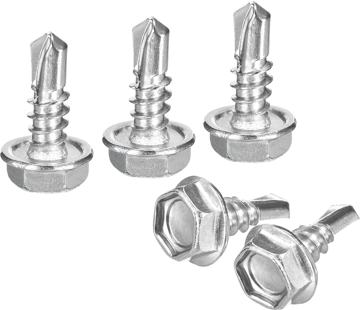 25 stuks #10 x 1/2" zelfborende schroeven, 410 roestvrij staal, zelftappende schroeven voor metaal, zeskantkop, plaatstaal