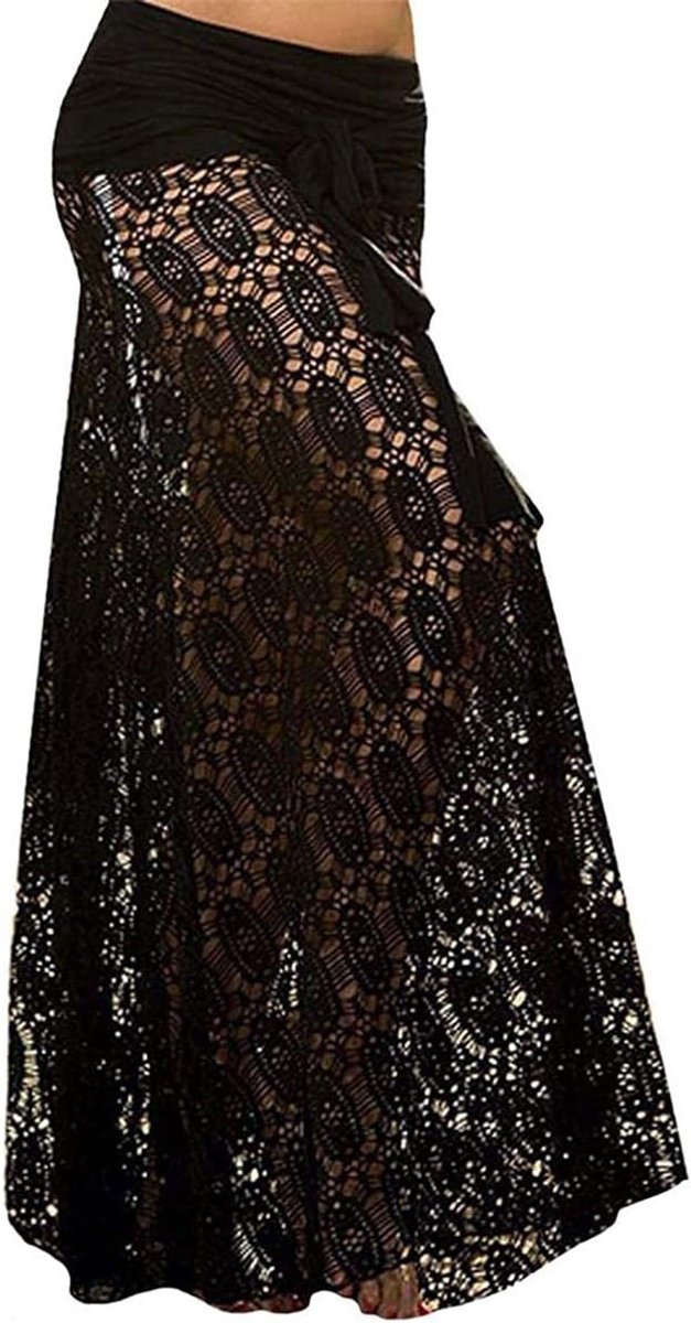 Strandwrap sarong cover-up chiffon badpak wikkelrok dames bloemenprint schoudervrij chiffon strandjurk zomerjurk badmode jurk strandponcho pareo, zwart, Eén maat