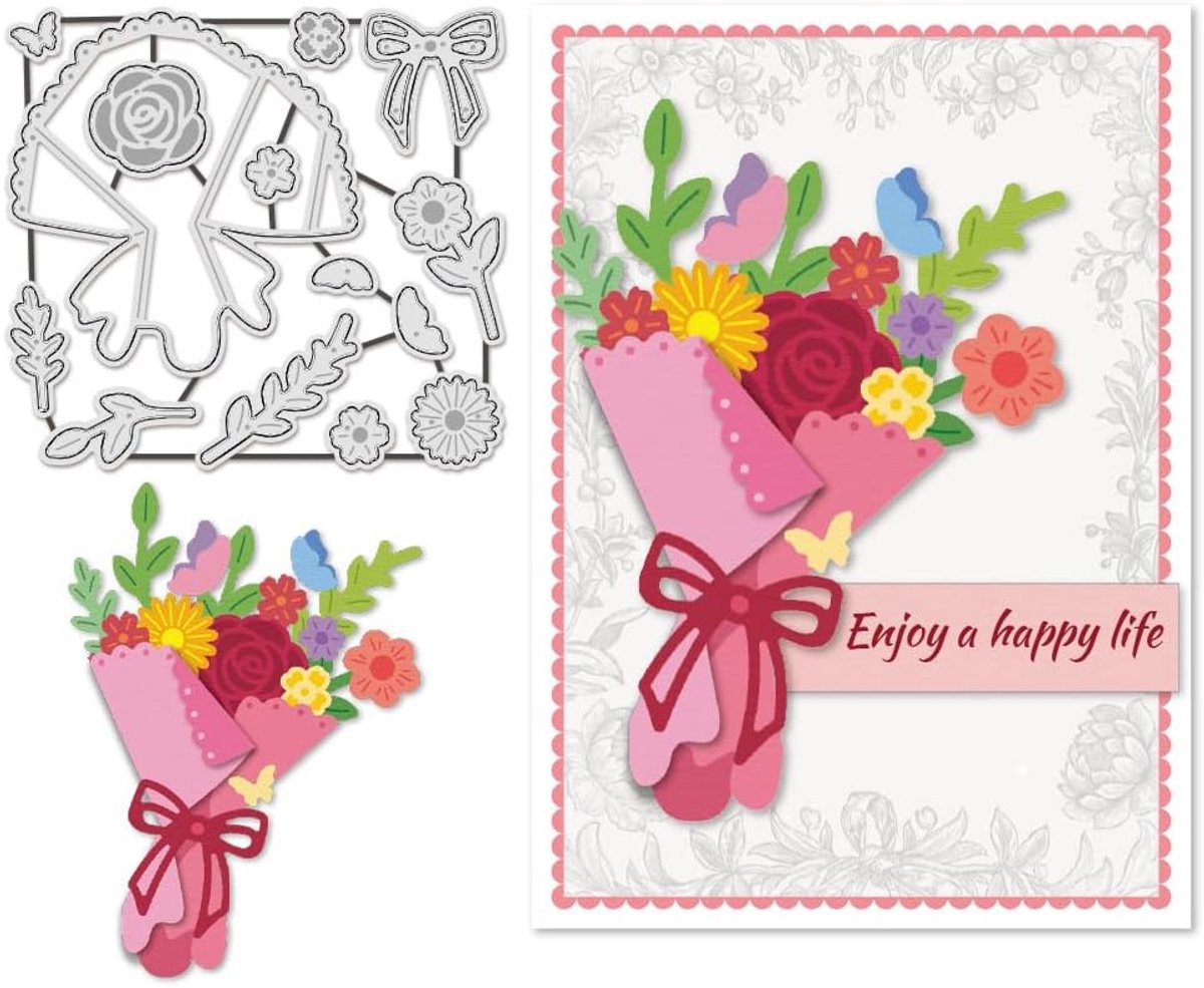 14 Set Boeket Snijmatrijzen voor het Maken Van Metalen Bloemen Snijden Sjablonen Sjablonen voor DIY Embossing Papier