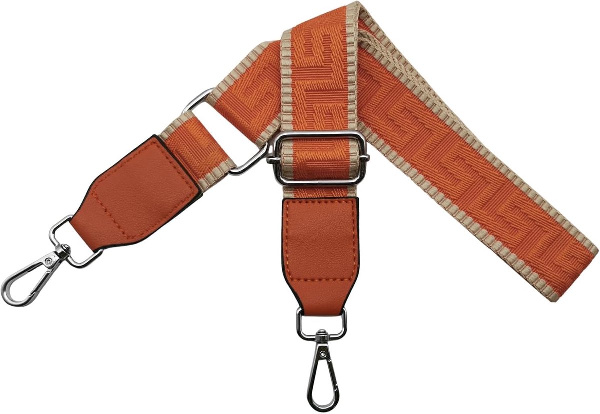 Schouderriem voor tas, tasriemen om te wisselen, verstelbare tasriem, breed 3,8 cm, met leer, zilveren karabijnhaak, tassenband, schouderriem voor dames, handtassen, oranje, T36
