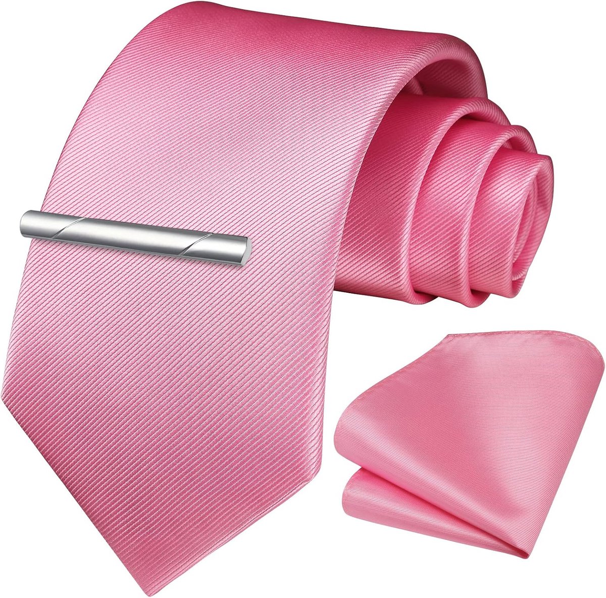 Effen kleur bruiloft stropdas en pochet, stropdas clip set voor mannen