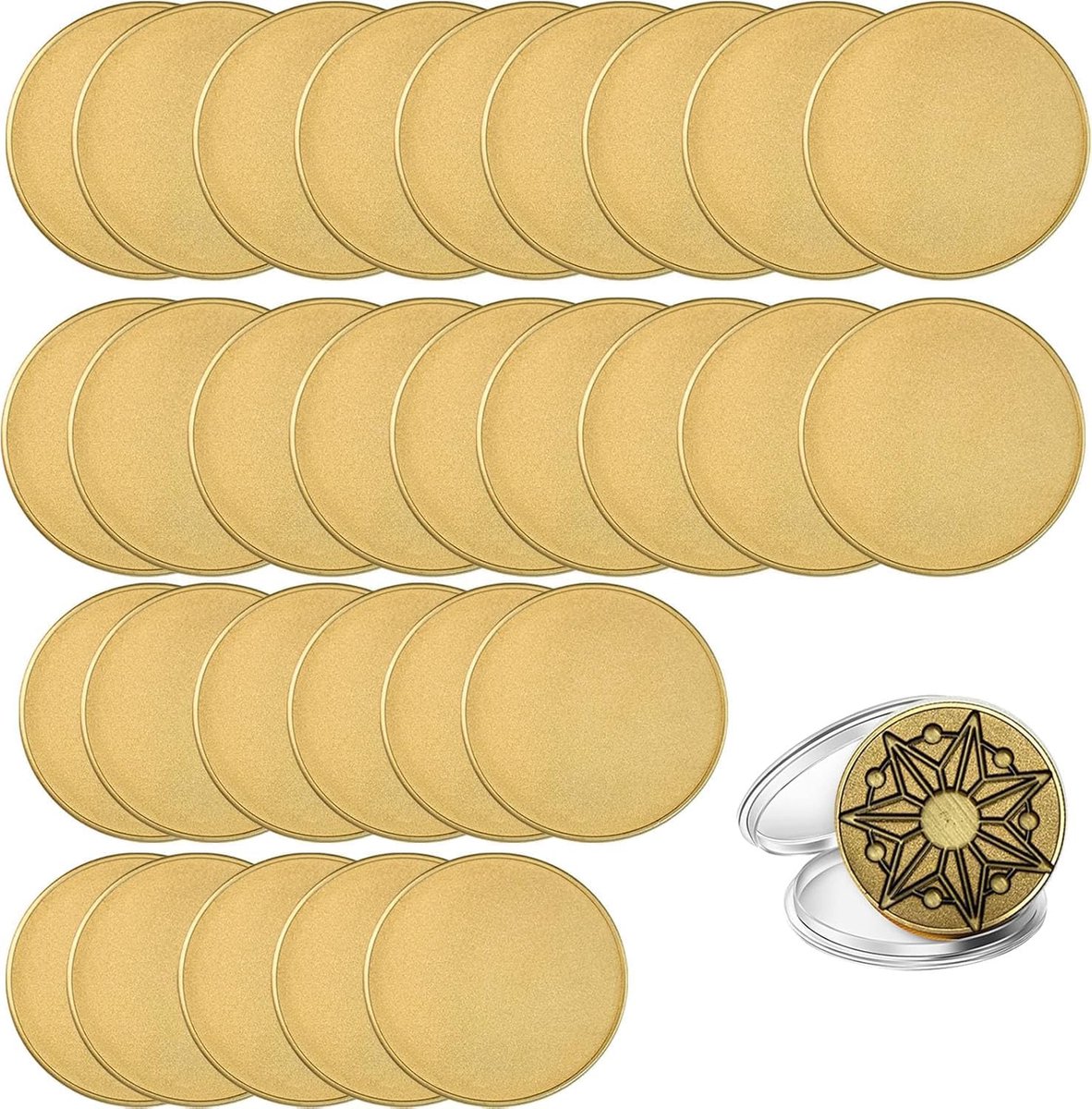 30 stuks 3 mm messing munten, 40 mm schroefdraad, acryl beschermdoos, 3 mm dik, uitdagende munten onbewerkte munten voor gravure, verjaardag, bruiloft