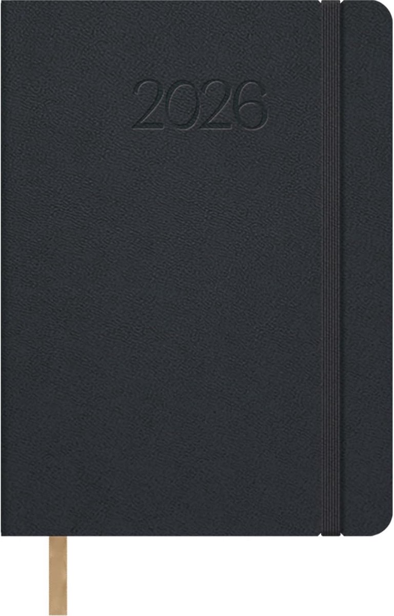 - Kalender 2026 - dagoverzicht, A5 (14 x 20 cm), flexibel deksel van kunstleer, sluiting met elastiek, 12 maanden januari tot december, jaarplanner in het Spaans, zwart