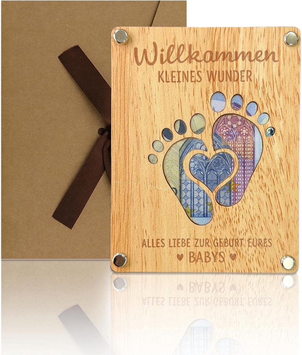 Geboorte, houten kaart met envelop, welkom, klein wonder, babycadeau, voor meisjes en jongens, houten wenskaart, personaliseerbaar cadeau voor de geboorte