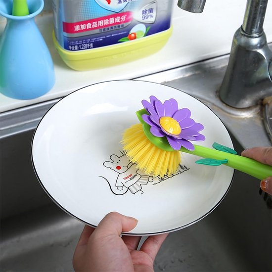2 stuks bloemvormige reinigingsborstels met afneembare handgreep voor keuken, badkamer, toilet, kom, vaat, potreiniger, groen — afbeelding 2