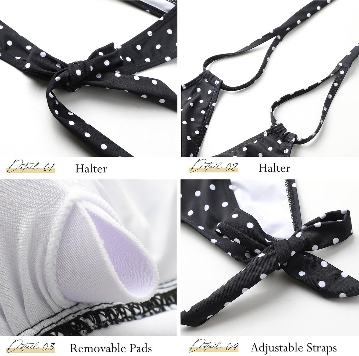 Badpak, 2-delig, V-hals, bikiniset, push-up, tweedelige set, halter, tie-up, sexy, lage taille, strandkleding, elegant, vintage, Braziliaans badpak