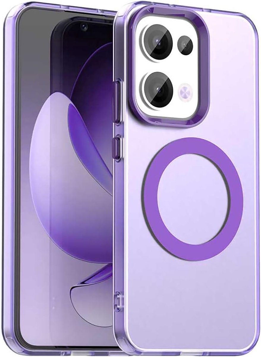 Hoesje voor OPPO Reno 13 5G, compatibel met magnetisch opladen, ultradunne doorschijnende matte harde PC + zachte siliconen TPU-bumper schokbestendige hoes (paars)