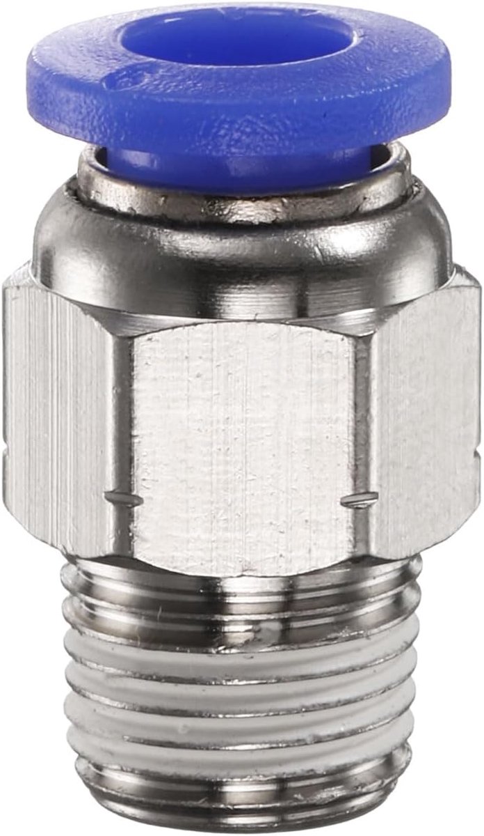 Snelconnector recht mannelijk 6 mm OD buis x 1/8 inch NPT koperen schroefdraad voor luchtlijst, buisadapter voor industrieel luchtsysteem PC6-N01, blauw