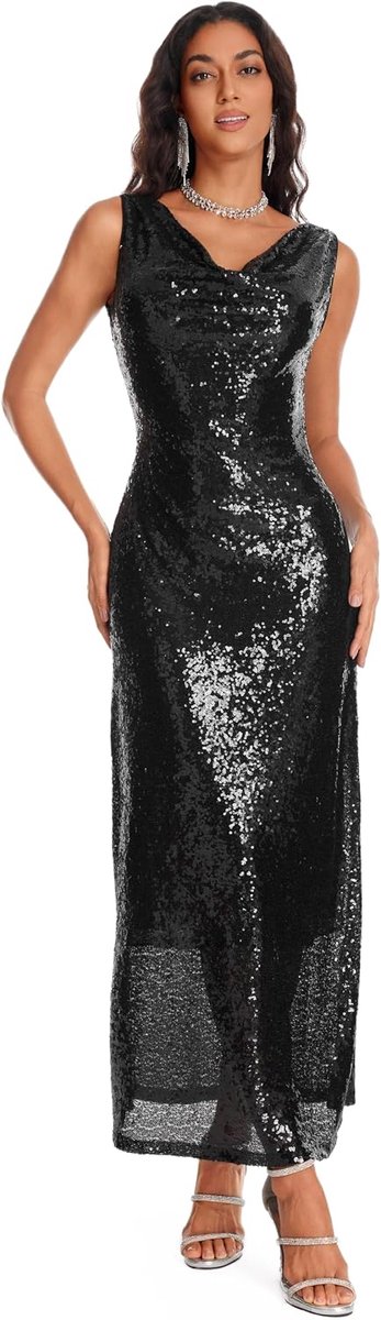 Damesjurk met pailletten, sprankelende formele jurken, avondjurken, cocktailjurk, trouwjurken, glitter, elegant, mouwloos, bodycon, maxi-jurken