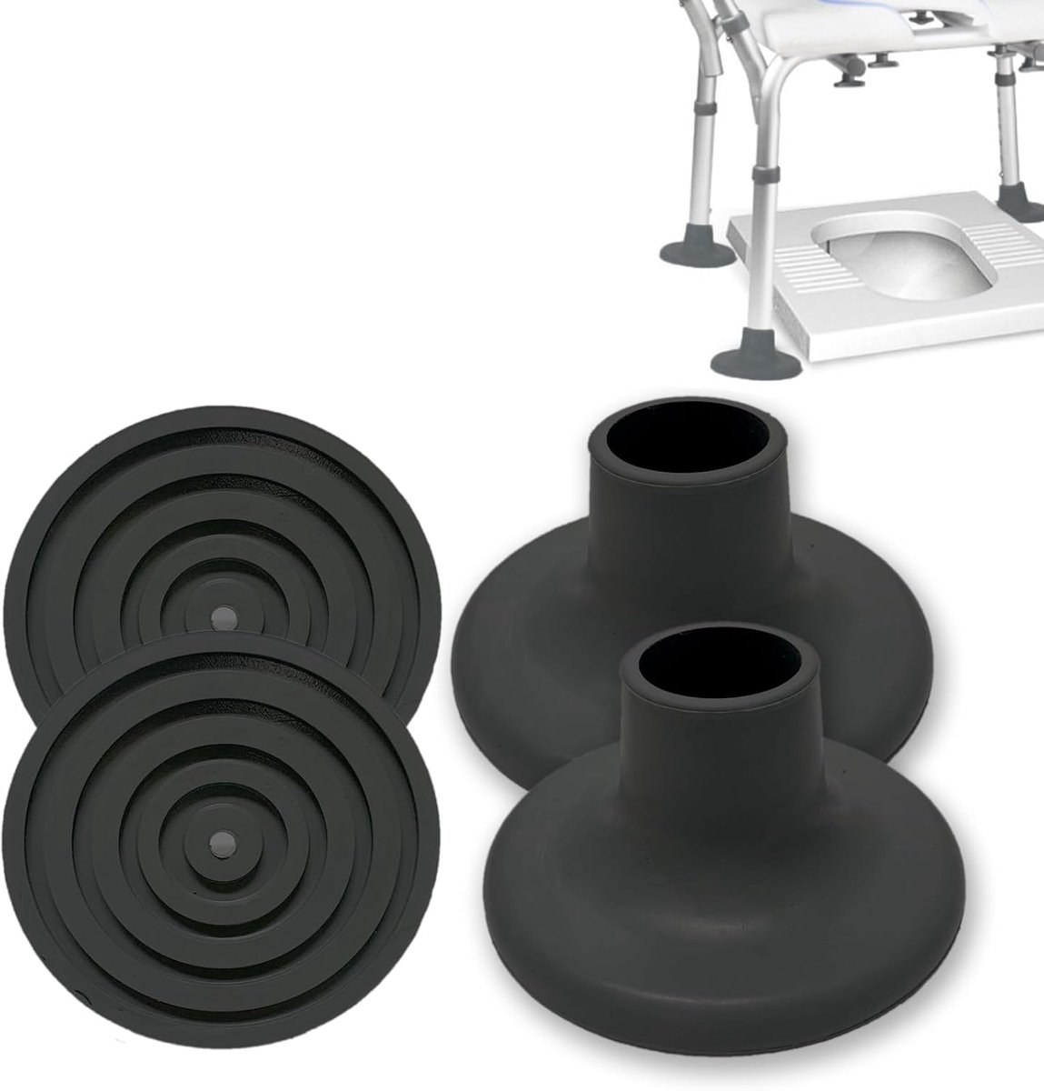 Veiligheidsvoetjes - Douchekrukken en transferbank Anti-Slip Cap Mat voor ouderen Disable, Zwart, 4 stuks