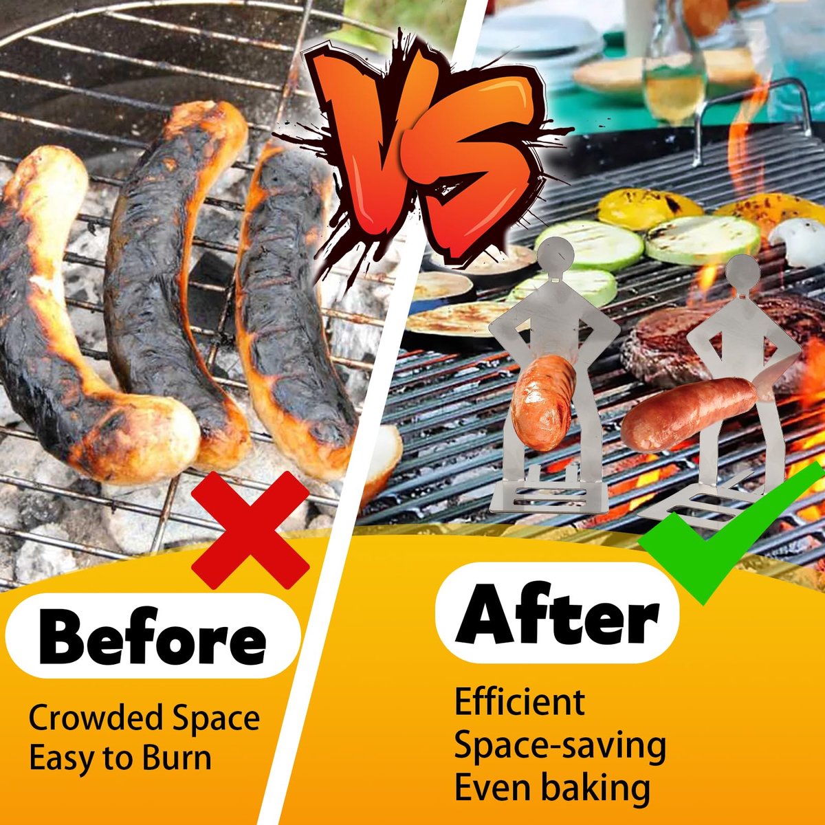 2-delige RVS BBQ Worsthouders - Grappige Barbecue Vorken voor Worst & Grillen - Campingaccessoire voor Buiten, Picknick, Tuin & Keuken - Leuk Cadeau voor Mannen