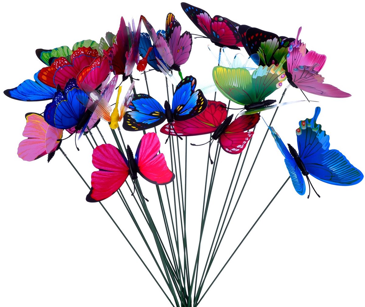 24 Pcs Colorful Garden Butterflies and Dragonflies Patio Ornaments on Sticks for Plant Decoration, Outdoor Garden, Garden Decoration