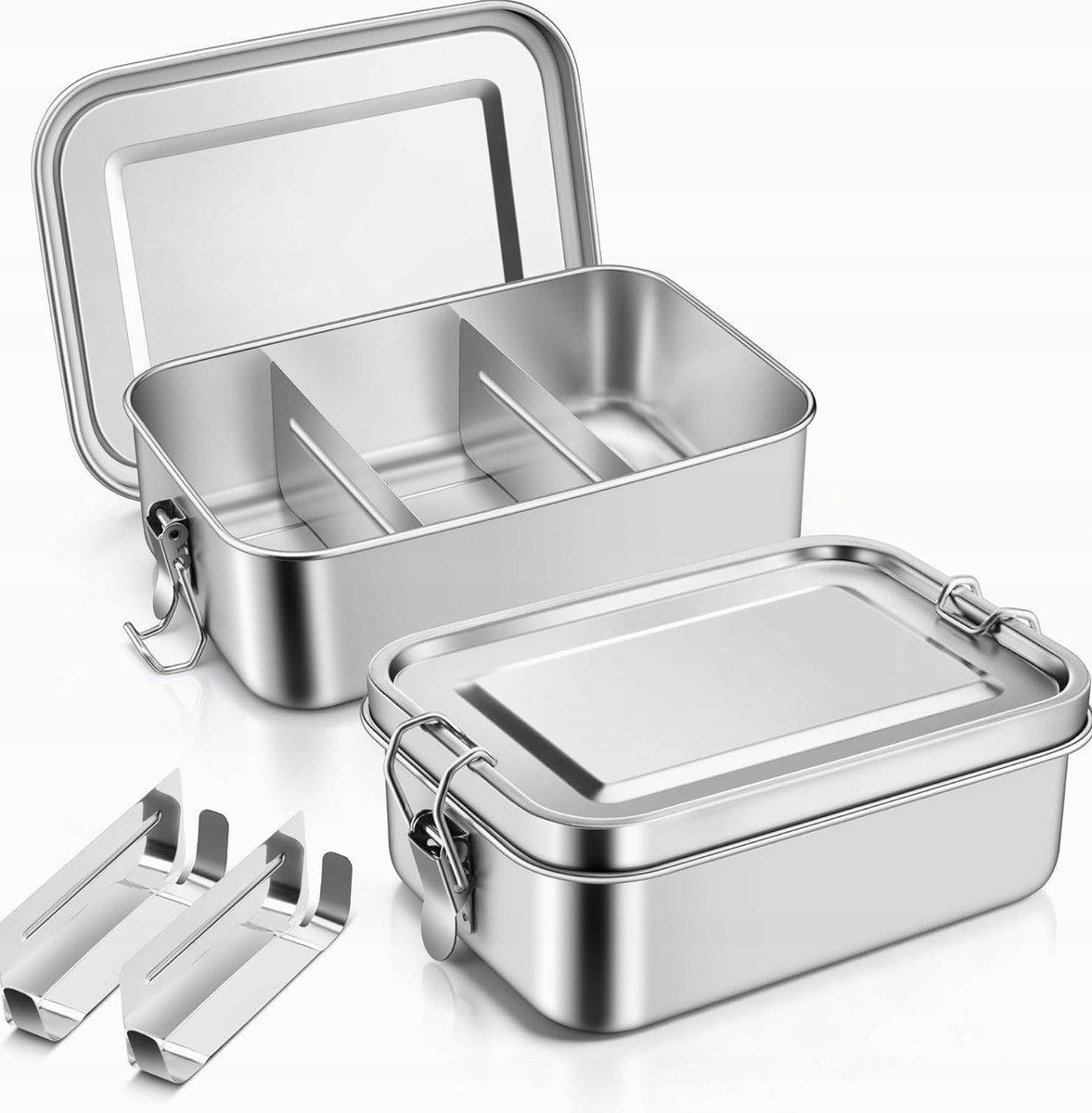 RVS Lunchbox 1400ml met Vakjes - Lekvrije Maaltijdcontainer