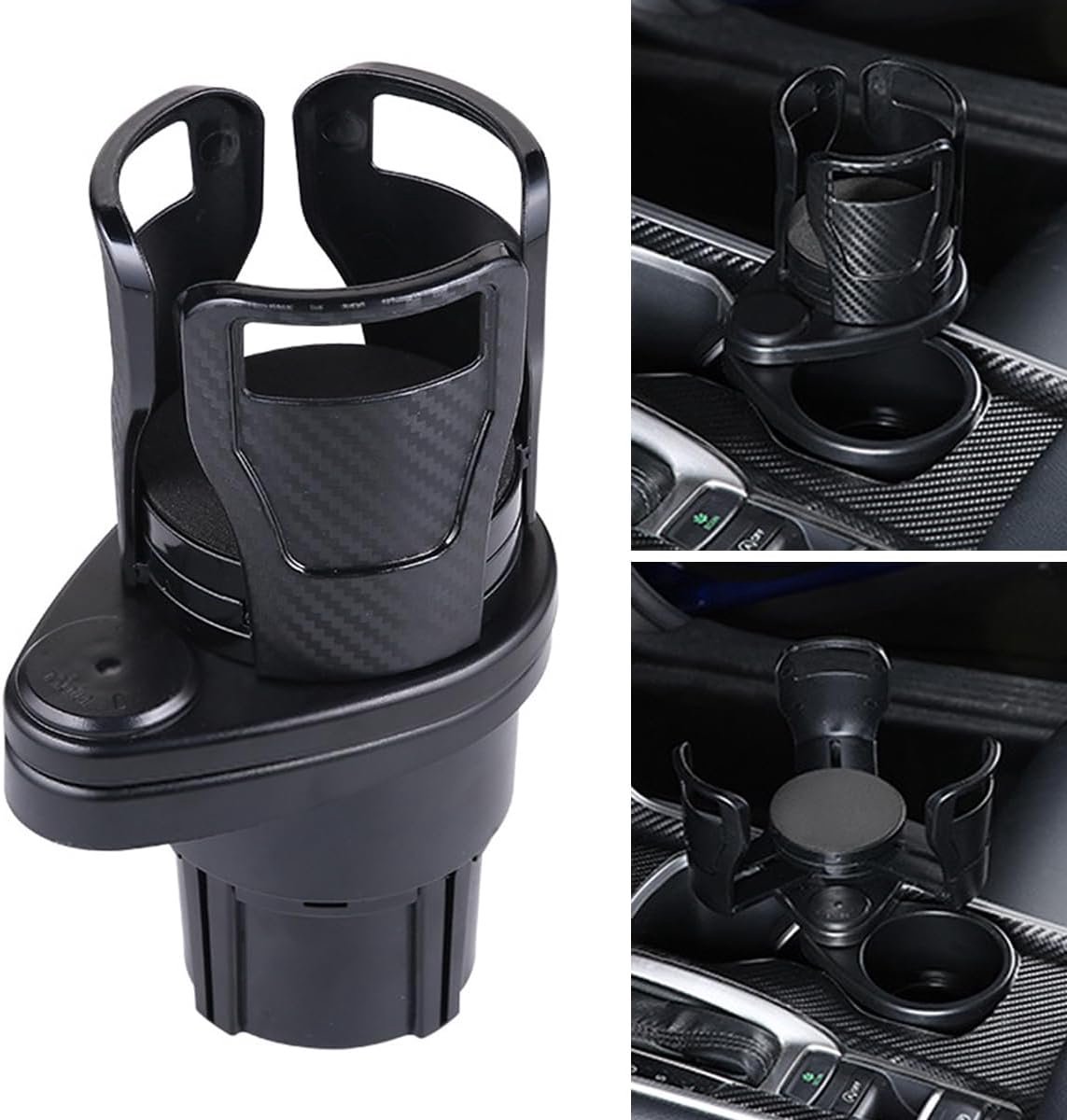 2-in-1 Bekerhouder voor in de Auto - Bekerhouder Auto - Fleshouder Auto - Auto Drankhouder - Universele - met telefoonhouder - koolstofzwart - 18.5×8 cm
