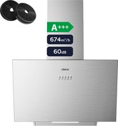 CIARRA VMS6762A - A+++ 674 m³/u - Schuine Afzuigkap 60 cm - Recirculatie met Koolstoffilter & Luchtafvoer - 3 Standen met LED-RVS