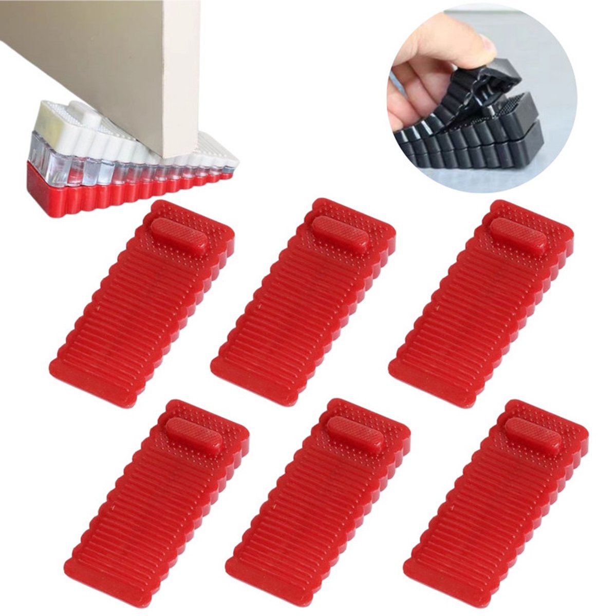 Set van 6 antislip rubberen deurstoppers –9.5*1.4*4cm- Siliconen deurstoppers geschikt voor alle vloertypes – Stapelbare deurwiggen – Voor het vastzetten van deuren in keukens, kantoren, entrees, kelders en meer - stopper - deurstop
