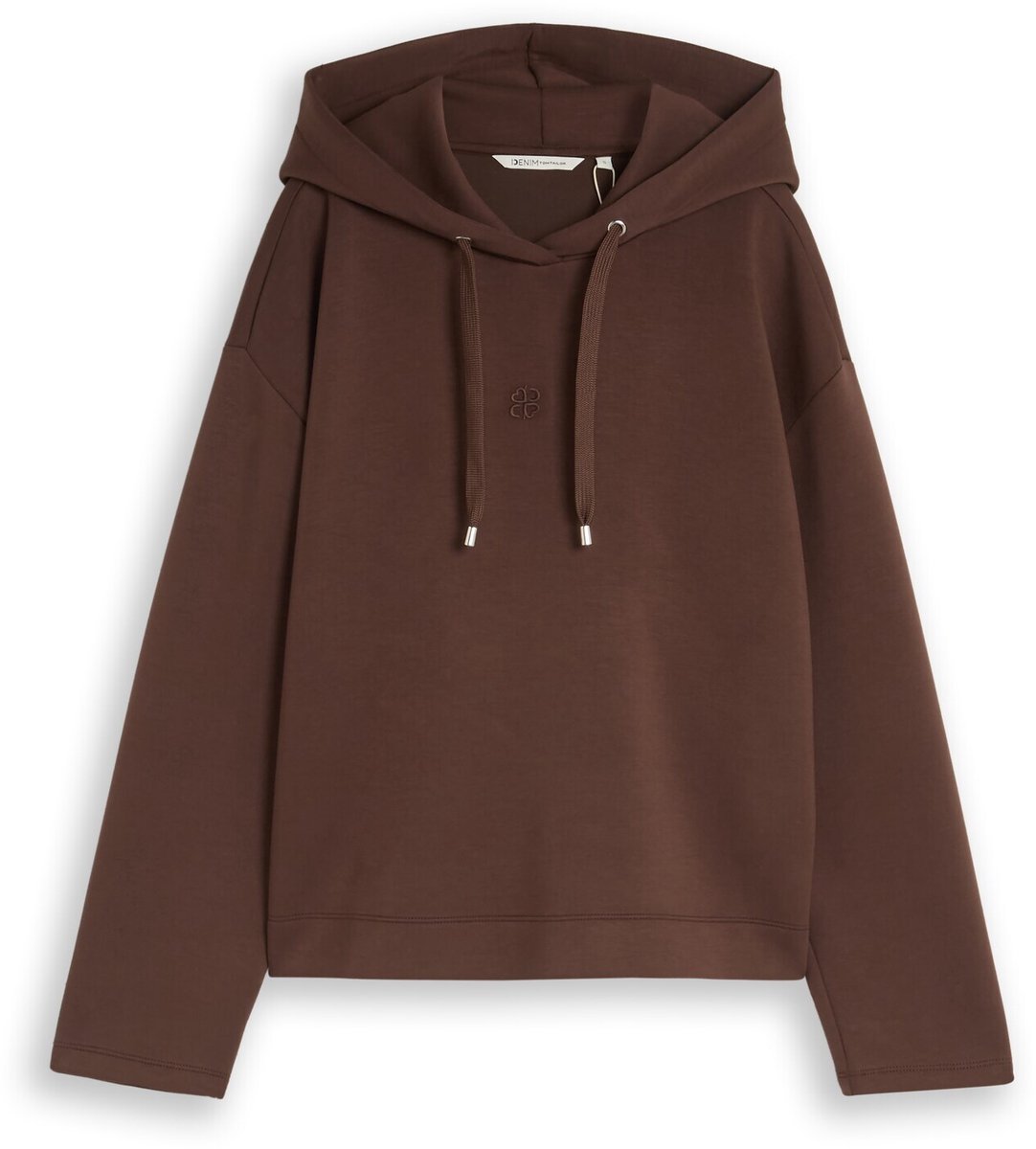 Tom Tailor Denim - Scuba-hoodie met losse pasvorm en borduursel - Maat M - cool dark brown