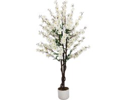 HOERFURIY GarveeHome kunst winters pruimenbloem 120cm witte bloemen polyester - met pot woonkamer hal kantoor decoratie