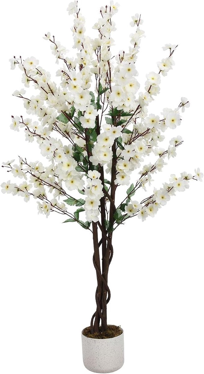 HOERFURIY GarveeHome kunst winters pruimenbloem 120cm witte bloemen polyester - met pot woonkamer hal kantoor decoratie