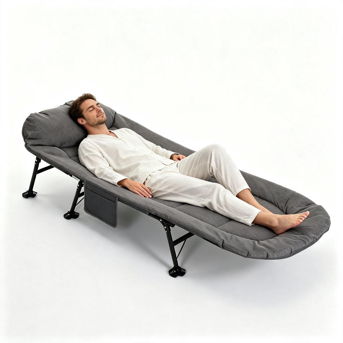 Opvouwbaar Campingbed 195x62 cm – Veldbed met Draagtas – Eenpersoons Ligbed met Katoenen Bekleding – Draagbaar Logeerbed voor Camping, Tuin en Thuis – Donkergrijs