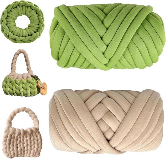Wol om met de hand te breien, 500 g, armbreien, wol, 2 kleuren, Chunky Chunky Yarn, handbreiwol, viltwol voor breien, voor borduren, gooien, bankdeken, doe-het-zelf kunsthandwerk (groen