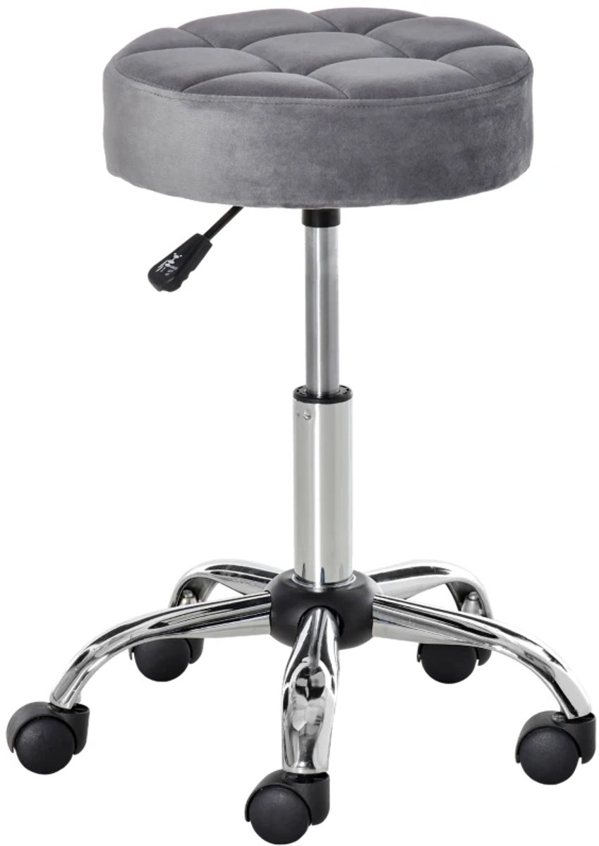 Zadelkruk op Wielen - Zadelstoel - Fluweelzachte Schuimvulling - Kapperskruk - Tabouret - 360° Draaibaar - In Hoogte Verstelbaar - Salonstoel - Kruk Stoel - Werkkruk - voor Kantoor, Salon, Massage, Spa - Lichtgrijs
