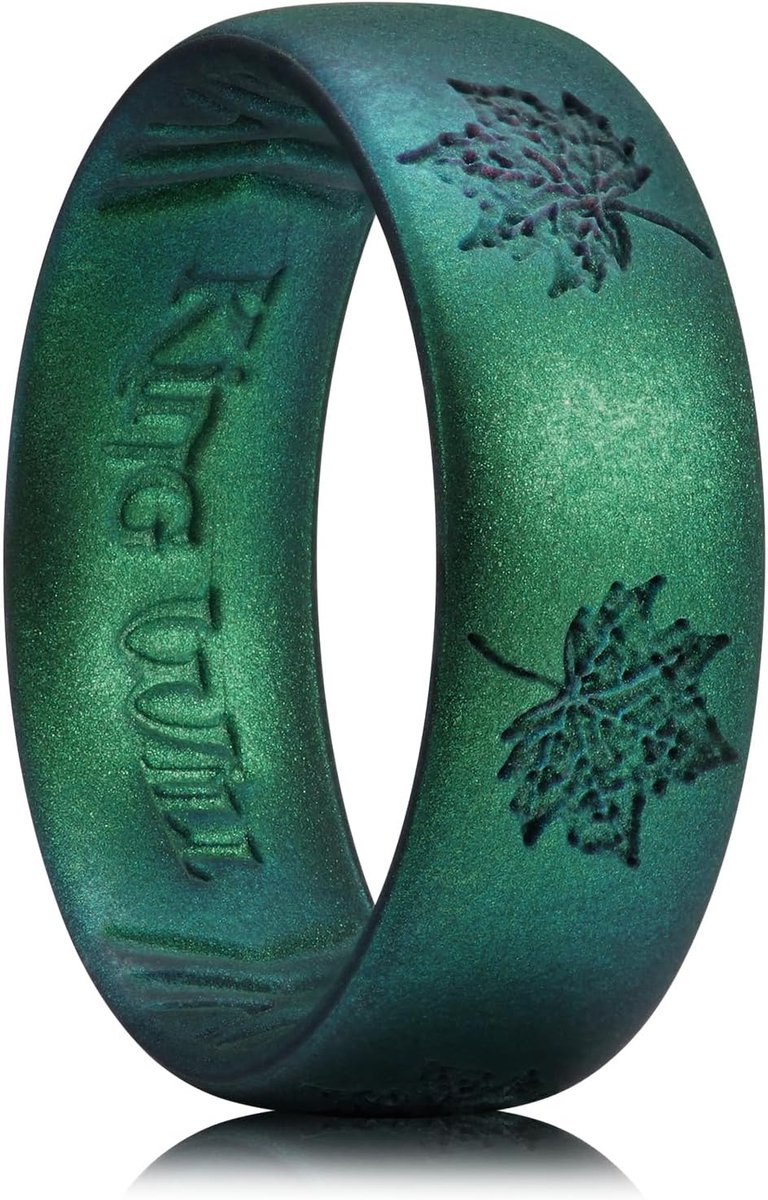 Ringen voor heren, rubberen trouwringen met esdoornbladdesign, 6,6 mm breed, 1,8 mm dik, comfortabele pasvorm