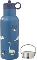 Fresk Bouteille isotherme 500 ml - Gourde en acier inoxydable - Bouteille isotherme étanche pour enfants - Boissons chaudes et froides - Sans BPA - Incassable - 2 bouchons - Gobelet isotherme - Tasse à boire Garçons - Bleu - Dino