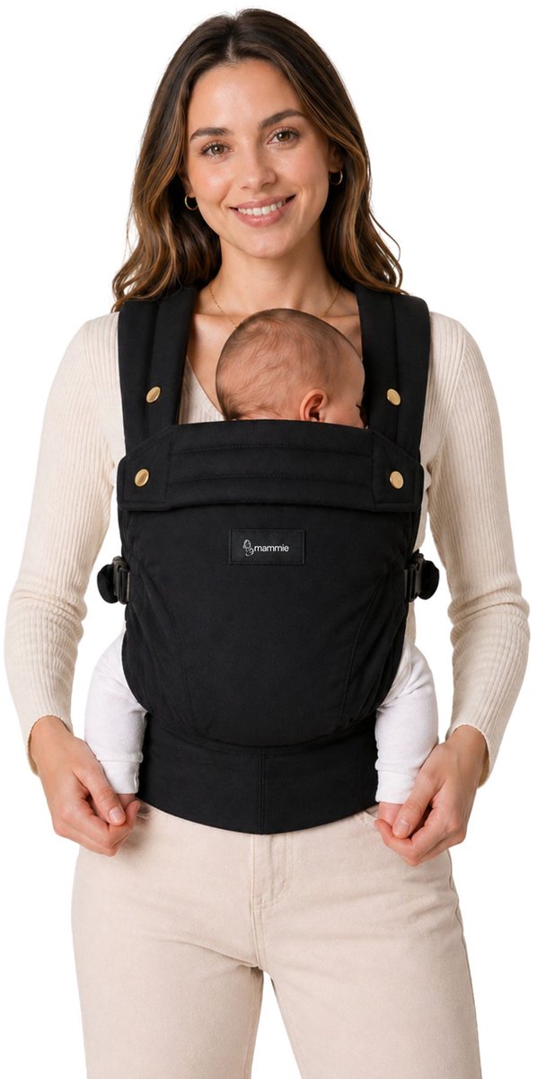 Mammie AVAIRE Draagzak Baby – Ergonomisch 0-36 mnd – Buikdrager Tot 16 kg – OEKO-TEX® Katoen – Zwart