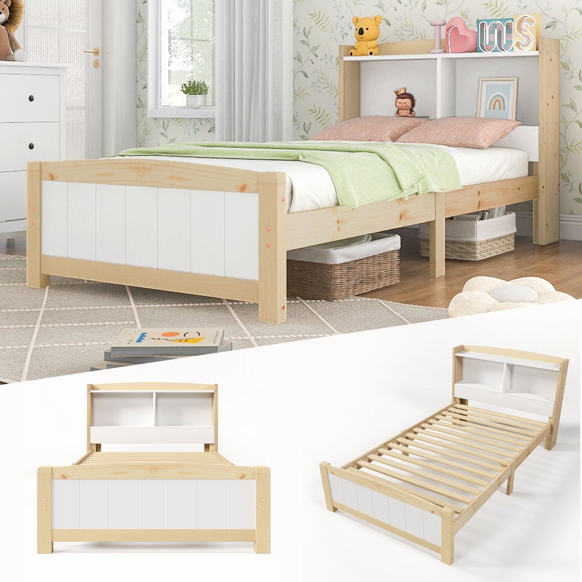 Bedframe - 90x200 Cm - Bed - Met Lattenbodem - Met Opbergruimte - Wit - Zonder Matras